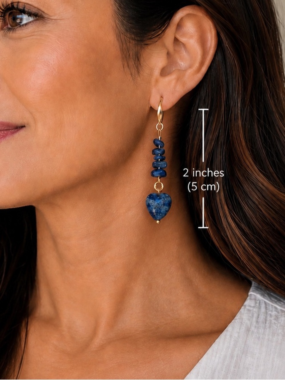 Gold-Plated Blue Lapis Heart Drop Earrings